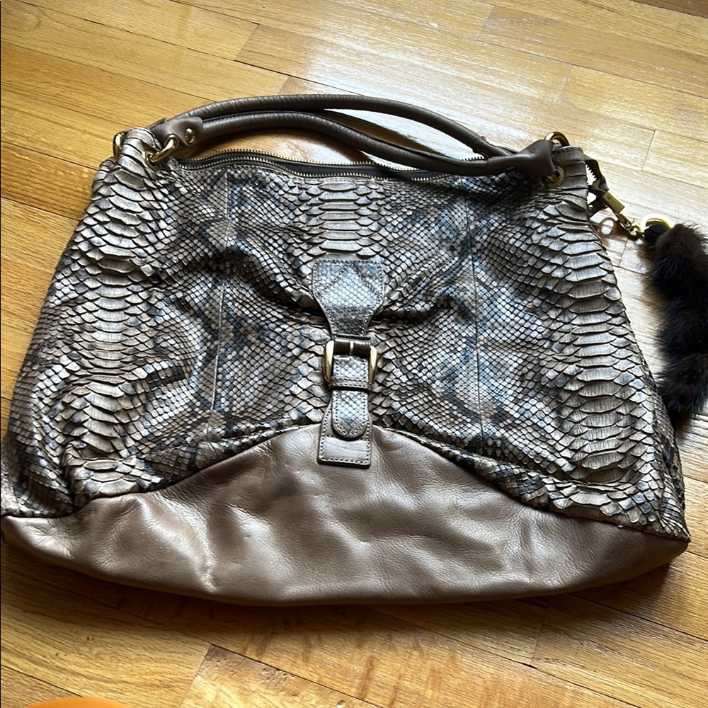 Gianni Notaro Snakeskin Patterned Tan Leather Bag